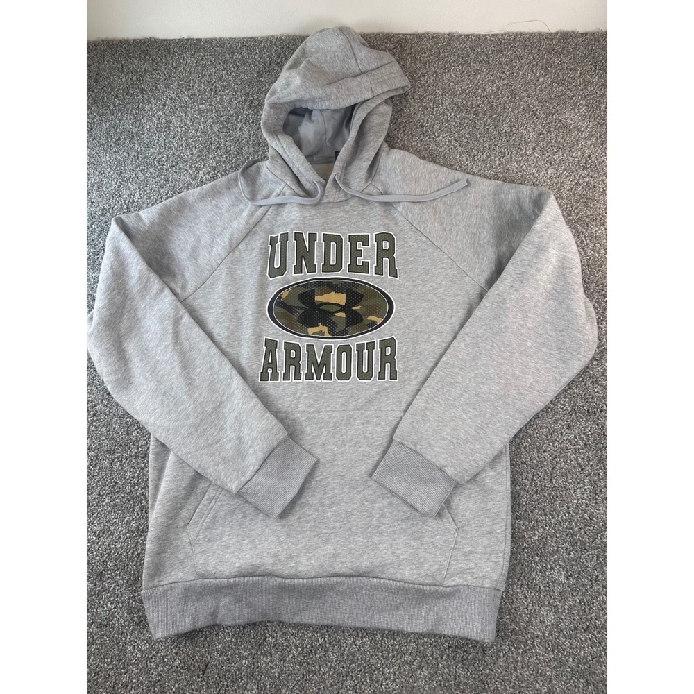 Under Armour Hoodie Mens Medium Gray Rival Fleece Camo Graphic Pullover NEW